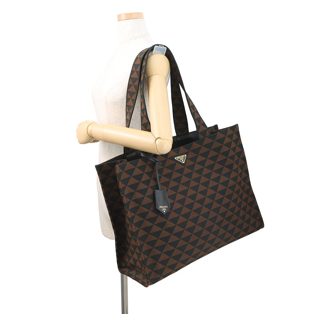 PRADA Triangle Jacquard Tote Bag Brown/Black2VG106 Canvas Leather