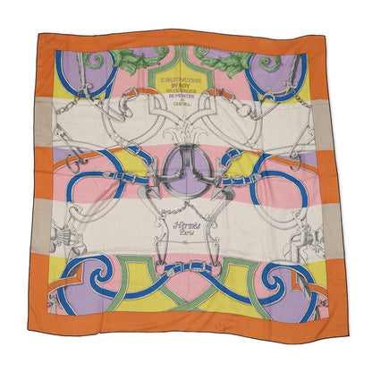 HERMES Carre Jean L'INSTRUCTION DUROY Imperial Studies Size 140 Abricot/Rose/Vert Cashmere70% Silk30%