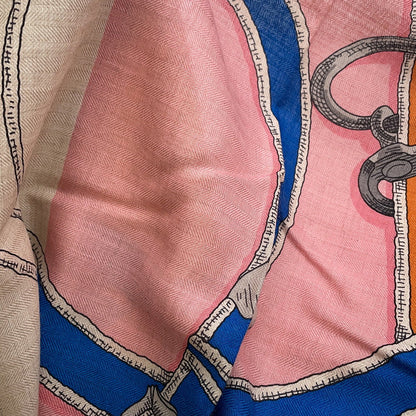 HERMES Carre Jean L'INSTRUCTION DUROY Imperial Studies Size 140 Abricot/Rose/Vert Cashmere70% Silk30%