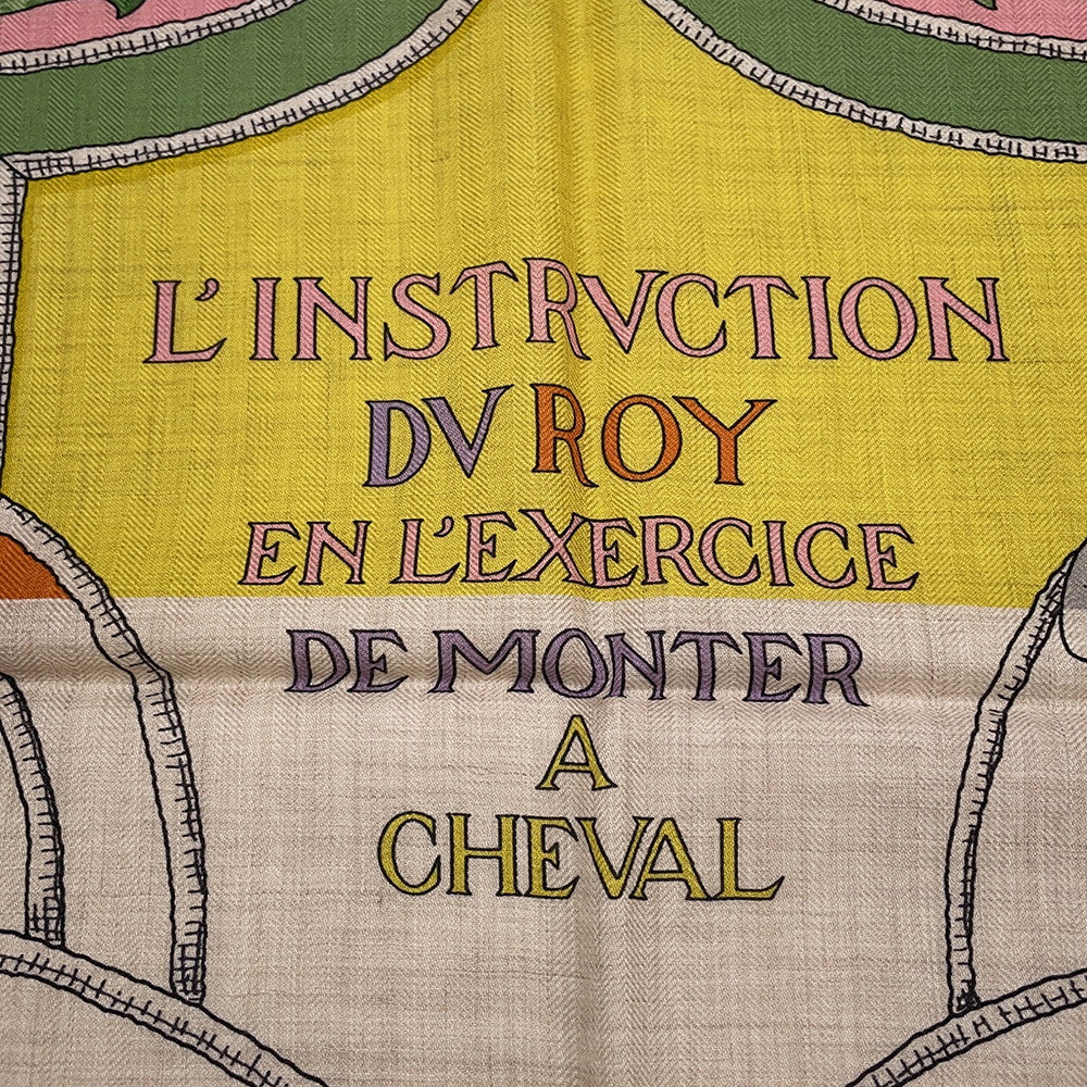 HERMES Carre Jean L'INSTRUCTION DUROY Imperial Studies Size 140 Abricot/Rose/Vert Cashmere70% Silk30%