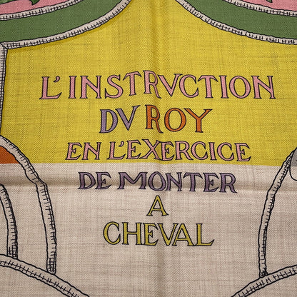 HERMES Carre Jean L'INSTRUCTION DUROY Imperial Studies Size 140 Abricot/Rose/Vert Cashmere70% Silk30%