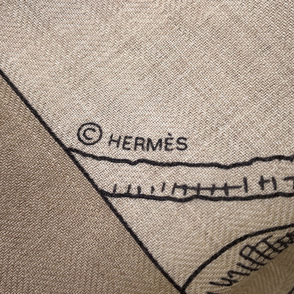HERMES Carre Jean L'INSTRUCTION DUROY Imperial Studies Size 140 Abricot/Rose/Vert Cashmere70% Silk30%