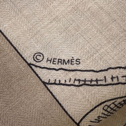 HERMES Carre Jean L'INSTRUCTION DUROY Imperial Studies Size 140 Abricot/Rose/Vert Cashmere70% Silk30%