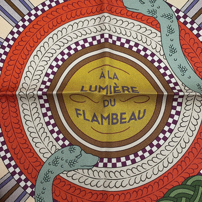HERMES Carre Double Face A la Lumiere du Flambeau Double face Torchlight Size 90 Cream/Moldore/Blue Lavand Silk100%