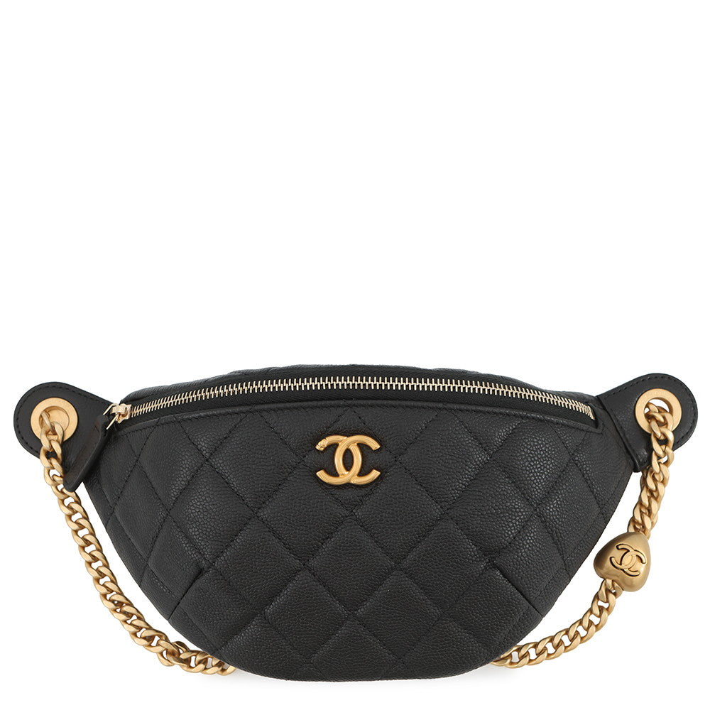 CHANEL Matelasse CC Logo Heart Chain Crossbody Bag BlackAP3761 Caviar Leather