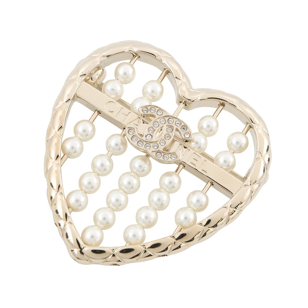 CHANEL Heart Brooch GoldABG046 Gold Plated Faux Pearl Rhinestone