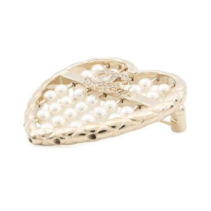 CHANEL Heart Brooch GoldABG046 Gold Plated Faux Pearl Rhinestone