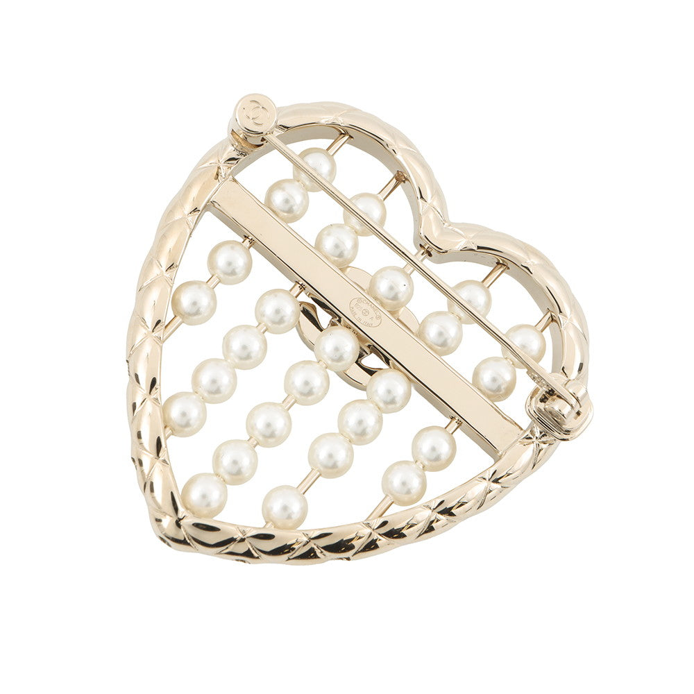 CHANEL Heart Brooch GoldABG046 Gold Plated Faux Pearl Rhinestone