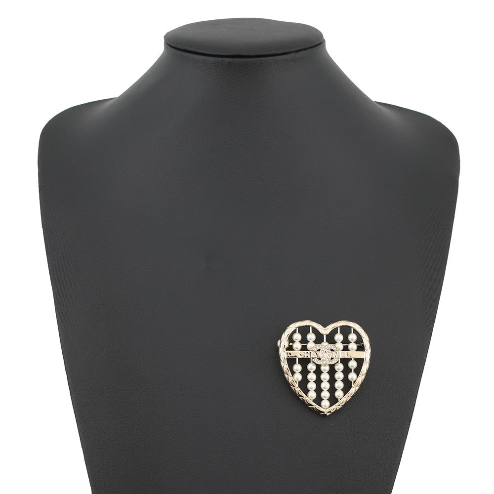 CHANEL Heart Brooch GoldABG046 Gold Plated Faux Pearl Rhinestone