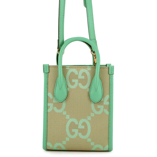GUCCI Jumbo GG 2-Way Handbag Beige/Light Green671623 Canvas Leather