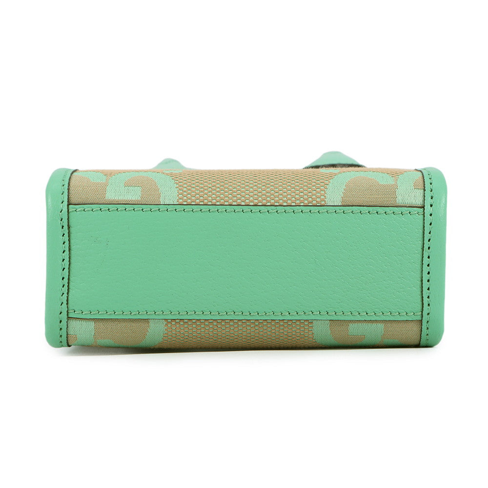 GUCCI Jumbo GG 2-Way Handbag Beige/Light Green671623 Canvas Leather