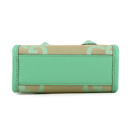 GUCCI Jumbo GG 2-Way Handbag Beige/Light Green671623 Canvas Leather