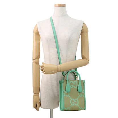 GUCCI Jumbo GG 2-Way Handbag Beige/Light Green671623 Canvas Leather