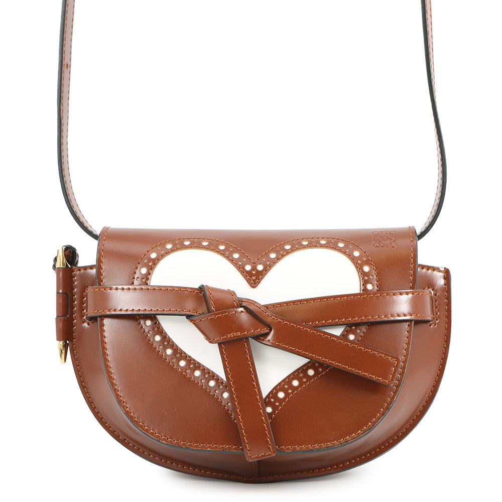 LOEWE Heart Motif Gate Dual Shoulder Bag Brown/White Leather Size Mini