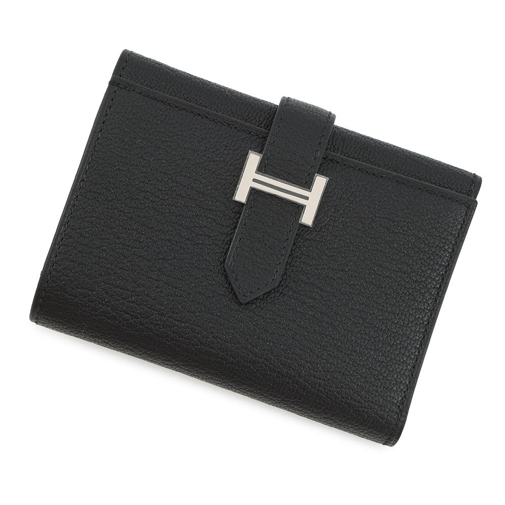 HERMES Bearn combine Black Chevre Myzore Goatskin
