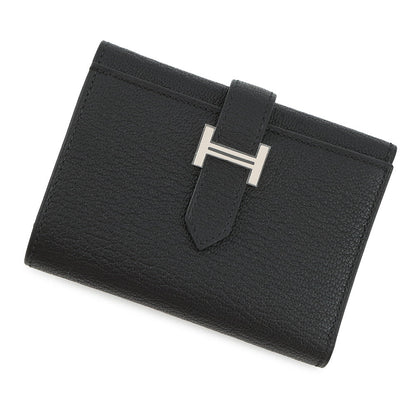 HERMES Bearn combine Black Chevre Myzore Goatskin