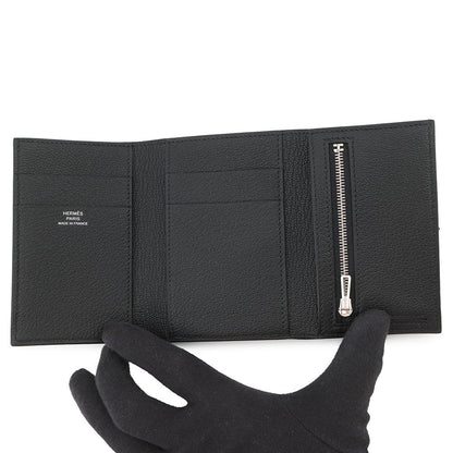 HERMES Bearn combine Black Chevre Myzore Goatskin