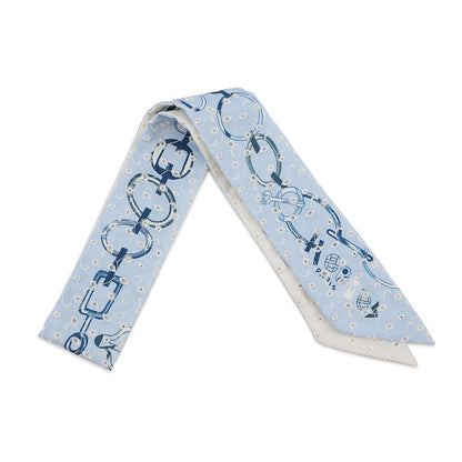 HERMES Twilly Do Re Boucles Broderie Anglaise Spring/Summer 2023 Blue/Blanc/Marine Silk100%