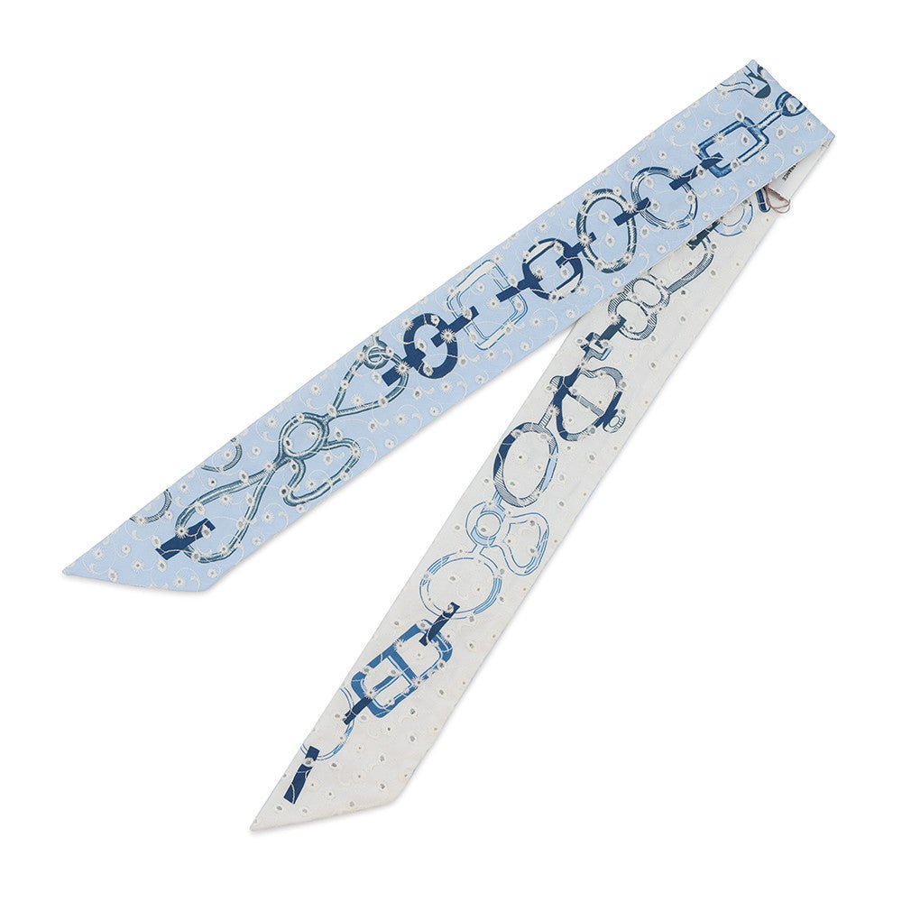 HERMES Twilly Do Re Boucles Broderie Anglaise Spring/Summer 2023 Blue/Blanc/Marine Silk100%