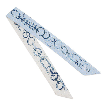HERMES Twilly Do Re Boucles Broderie Anglaise Spring/Summer 2023 Blue/Blanc/Marine Silk100%
