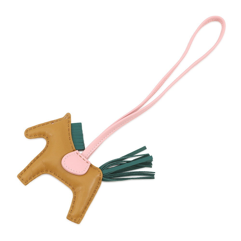 HERMES Rodeo Bag Charm Sesame / Rose Sakura / Malachite Lambskin Size PM
