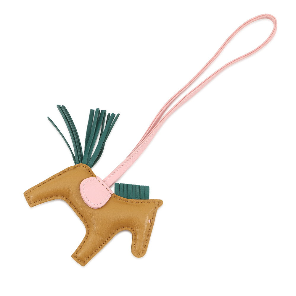 HERMES Rodeo Bag Charm Sesame / Rose Sakura / Malachite Lambskin Size PM