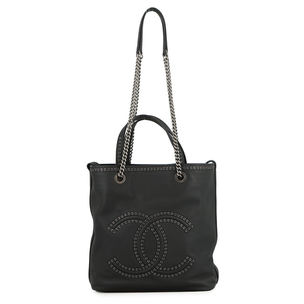 CHANEL CC Logo Cava 2-Way Tote Bag BlackAS0448 Leather