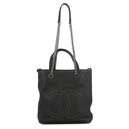 CHANEL CC Logo Cava 2-Way Tote Bag BlackAS0448 Leather