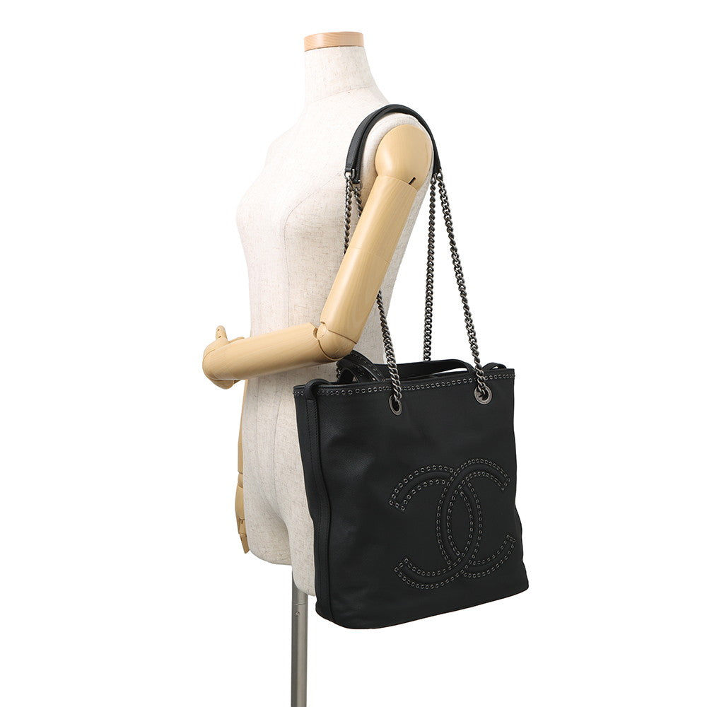 CHANEL CC Logo Cava 2-Way Tote Bag BlackAS0448 Leather