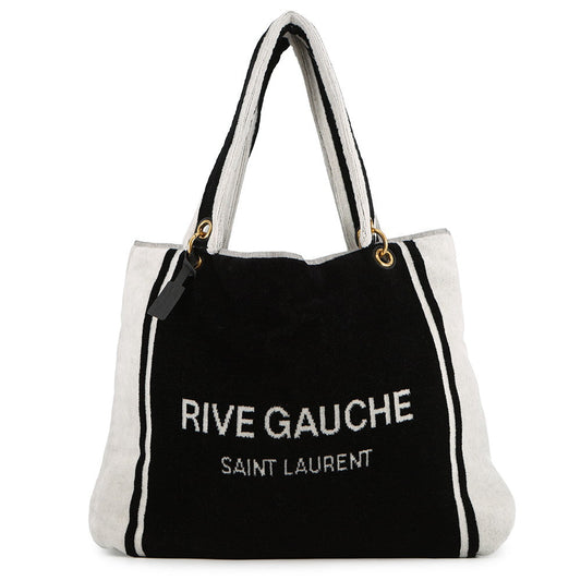 SAINT LAURENT PARIS Rive Gauche Towel Tote Bag White/Black735067 Cotton