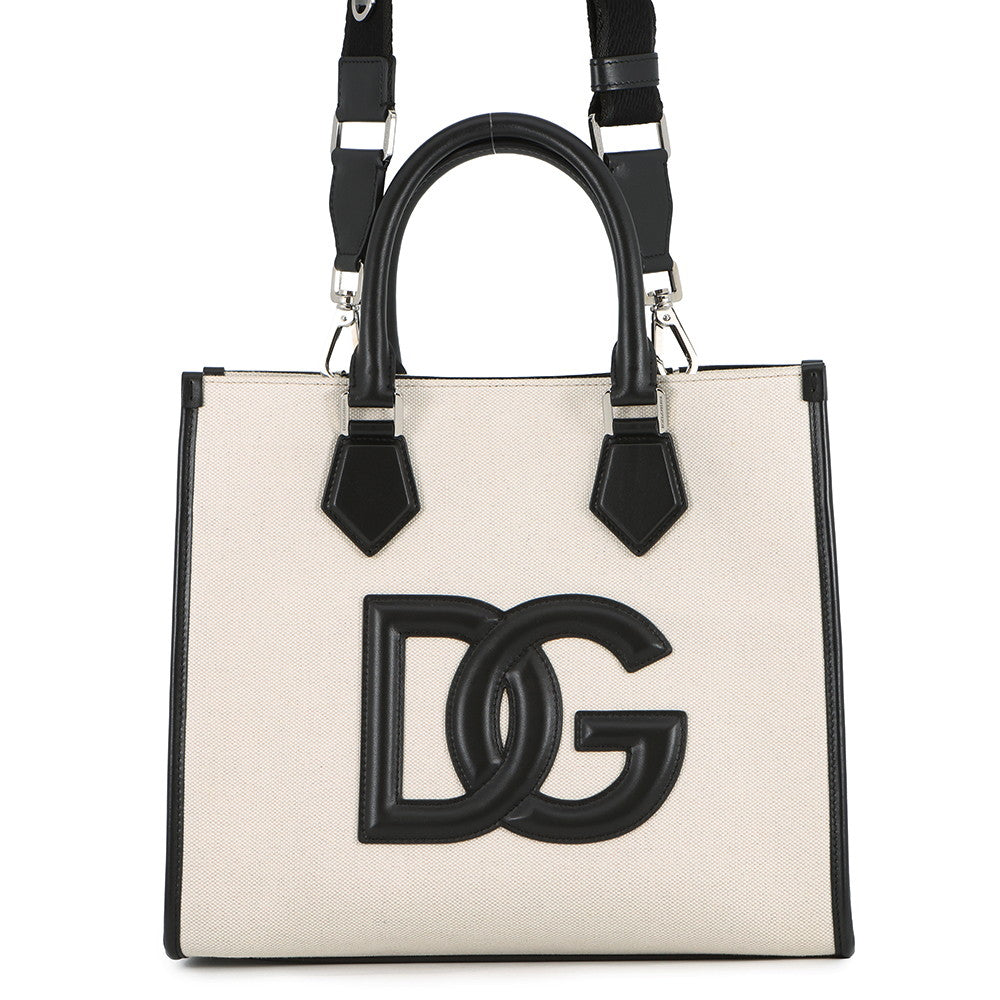 DOLCE&GABBANA DG Logo 2-Way Tote Bag Ivory/BlackBM2012AY9968S469 Canvas Leather