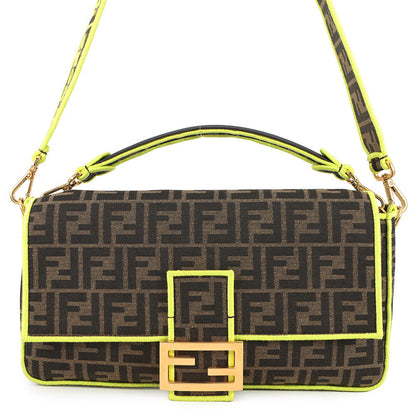 FENDI Zucca Mamma Bucket 2-Way Shoulder Bag Brown/Neon Yellow8BR771 Canvas Size Large