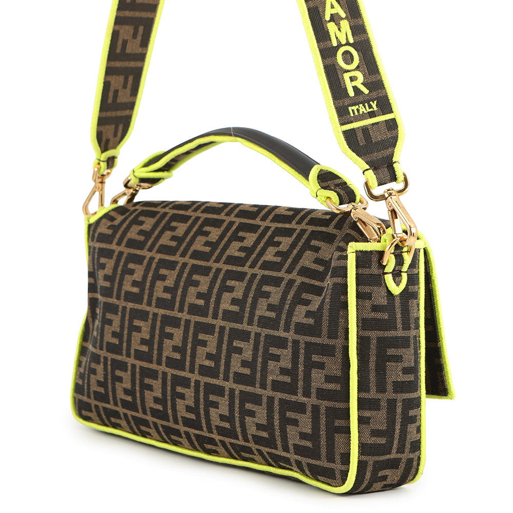 FENDI Zucca Mamma Bucket 2-Way Shoulder Bag Brown/Neon Yellow8BR771 Canvas Size Large