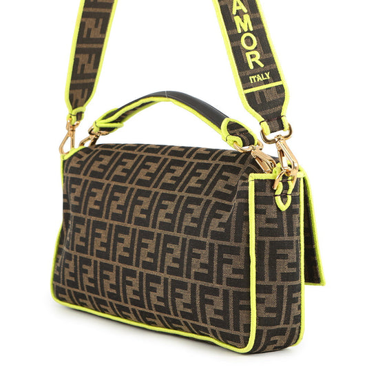 FENDI Zucca Mamma Bucket 2-Way Shoulder Bag Brown/Neon Yellow8BR771 Canvas Size Large