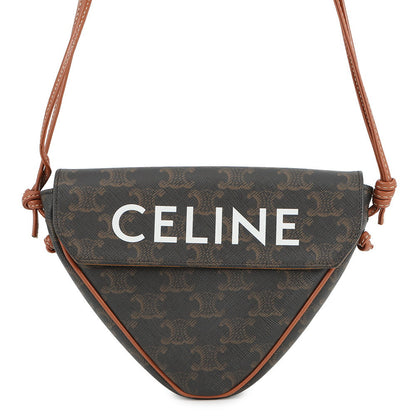 CELINE Logo Triomphe Triangle Shoulder Bag Tan195902 PVC Leather Size Mini