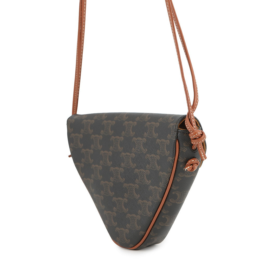 CELINE Logo Triomphe Triangle Shoulder Bag Tan195902 PVC Leather Size Mini