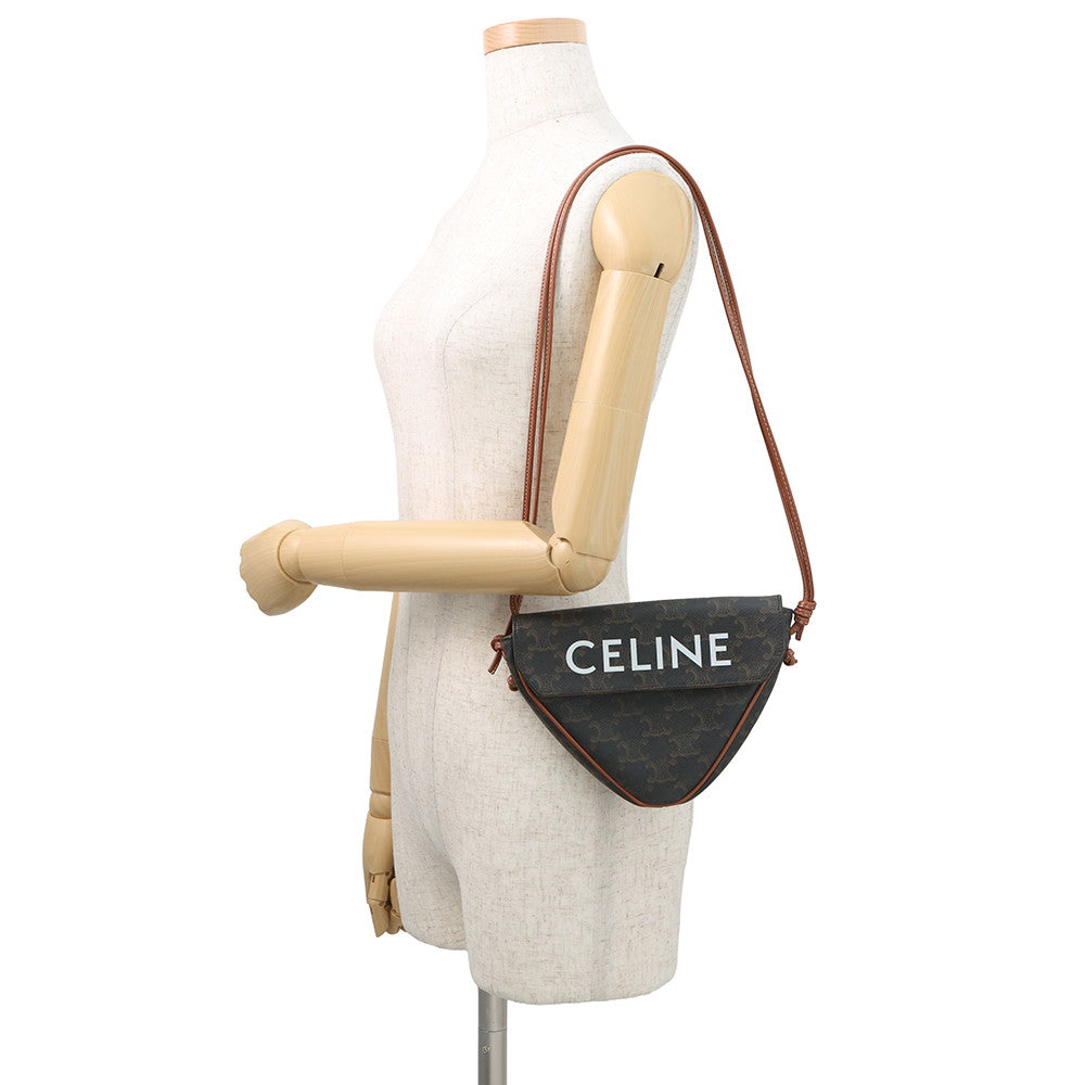 CELINE Logo Triomphe Triangle Shoulder Bag Tan195902 PVC Leather Size Mini