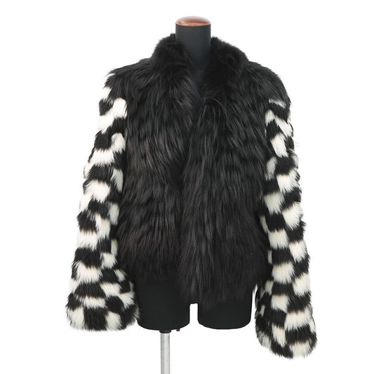 LOUIS VUITTON Damier Fox Intarsia Fur Jacket Size 38 White/Black1A5RDH Fox Raccoon