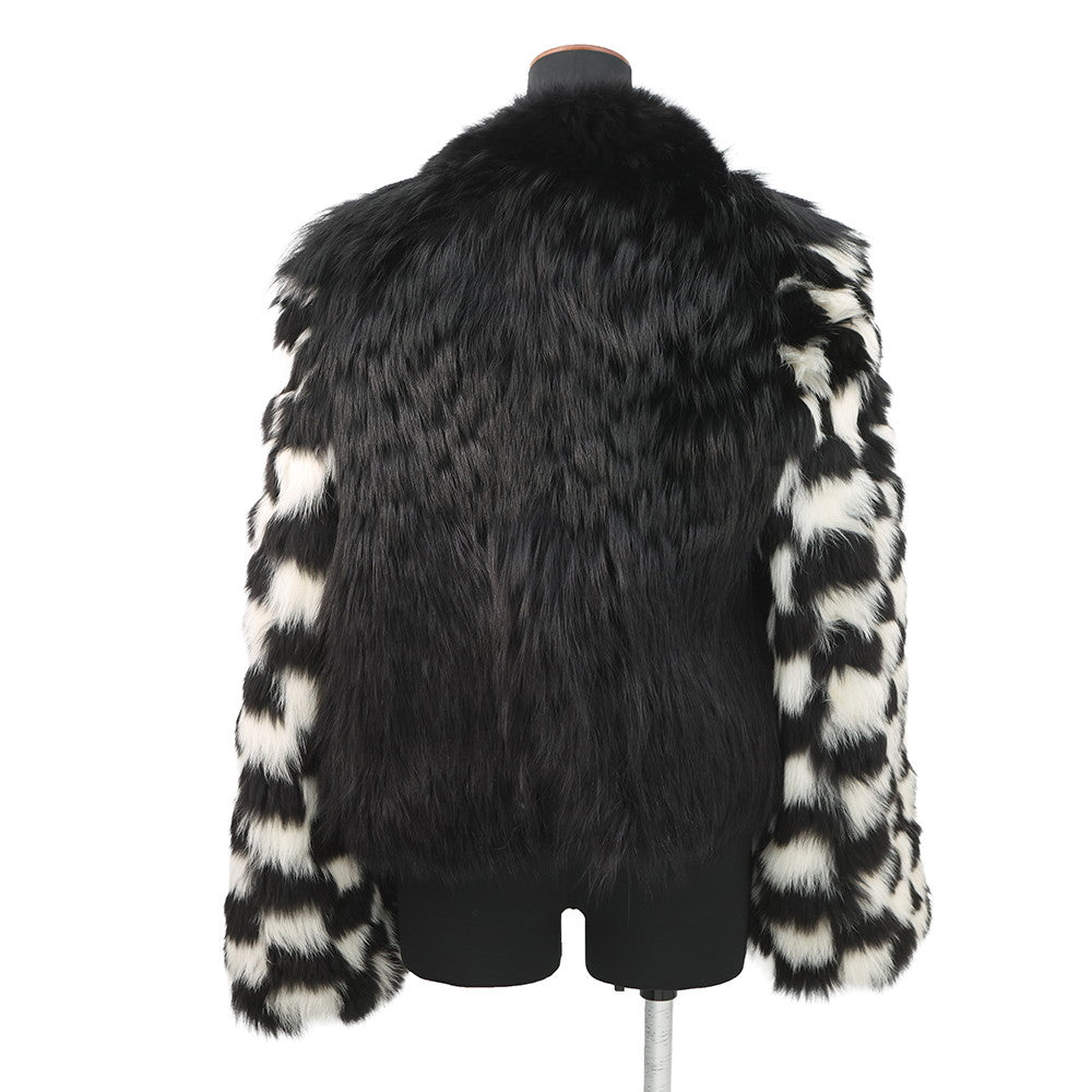 LOUIS VUITTON Damier Fox Intarsia Fur Jacket Size 38 White/Black1A5RDH Fox Raccoon