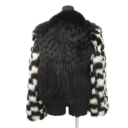 LOUIS VUITTON Damier Fox Intarsia Fur Jacket Size 38 White/Black1A5RDH Fox Raccoon