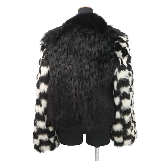 LOUIS VUITTON Damier Fox Intarsia Fur Jacket Size 38 White/Black1A5RDH Fox Raccoon