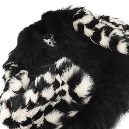 LOUIS VUITTON Damier Fox Intarsia Fur Jacket Size 38 White/Black1A5RDH Fox Raccoon