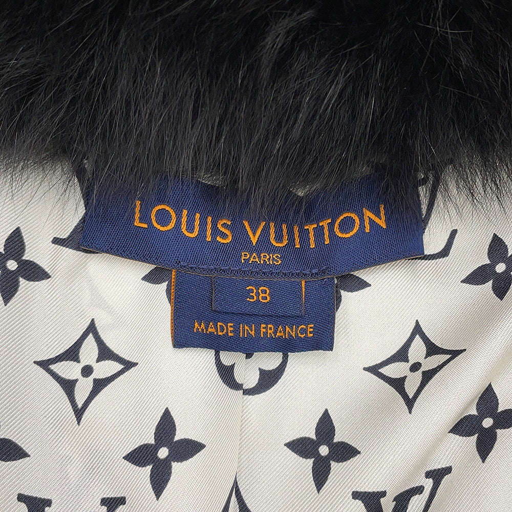 LOUIS VUITTON Damier Fox Intarsia Fur Jacket Size 38 White/Black1A5RDH Fox Raccoon
