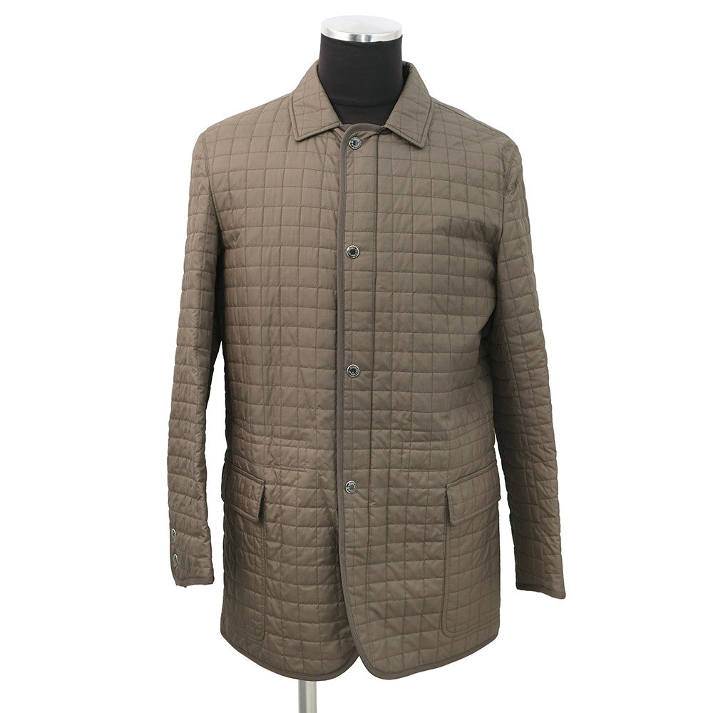 LOUIS VUITTON Quilted Damier Jacket Size 48 Khaki Polyester100% Calf Leather