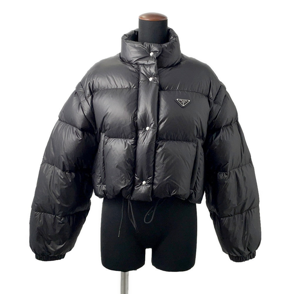 PRADA Cropped Vest/Down Jacket Triangle Logo 24 Size 40 Black291805 Nylon100%