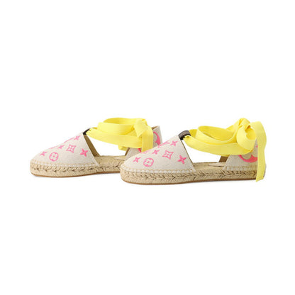 LOUIS VUITTON Starboard Line Loafer Sandals Natural/Pink1A8GC6 Canvas Raffia Rubber Size 36