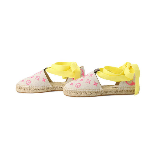 LOUIS VUITTON Starboard Line Loafer Sandals Natural/Pink1A8GC6 Canvas Raffia Rubber Size 36