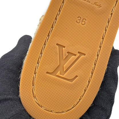 LOUIS VUITTON Starboard Line Loafer Sandals Natural/Pink1A8GC6 Canvas Raffia Rubber Size 36