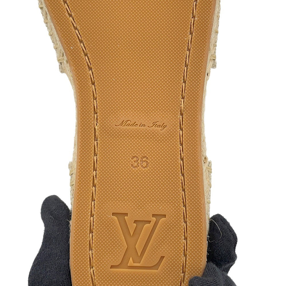 LOUIS VUITTON Starboard Line Loafer Sandals Natural/Pink1A8GC6 Canvas Raffia Rubber Size 36