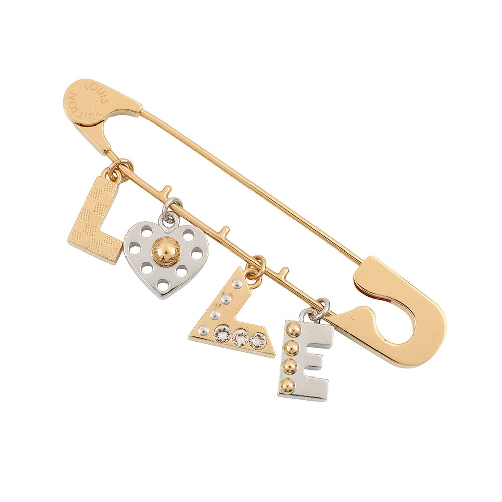 LOUIS VUITTON LOVE Safety Pin Motif Brooch Gold/SilverM67035 Metal Rhinestone